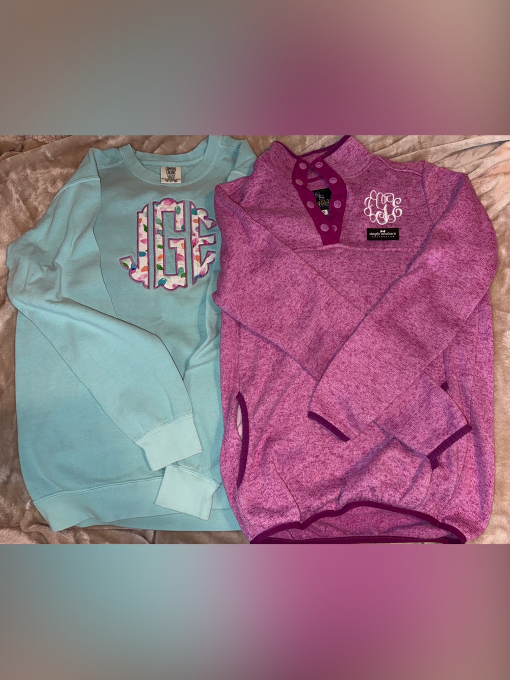 Monogram Sweatshirt & Pullover Bundle - Aqua and Pink